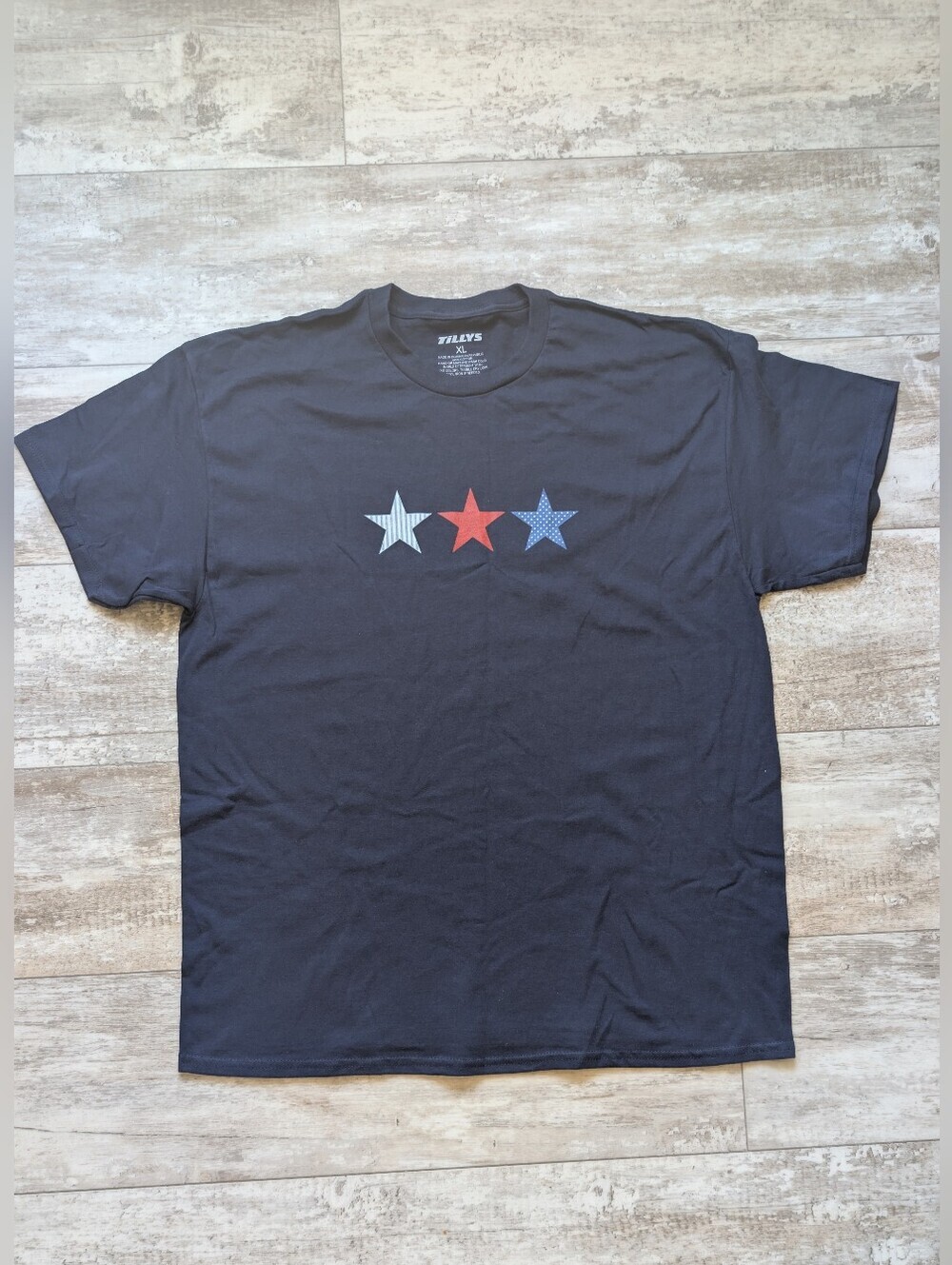 Tilly's Navy Blue Unisex Short Sleeve Tee with Red, White & Blue Star Trio Nwot